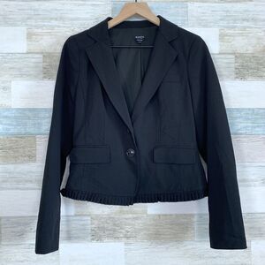 Worth Wool Ruffle Blazer Jacket Black Ruffle Hem Pockets Lined Cropped Womens 4